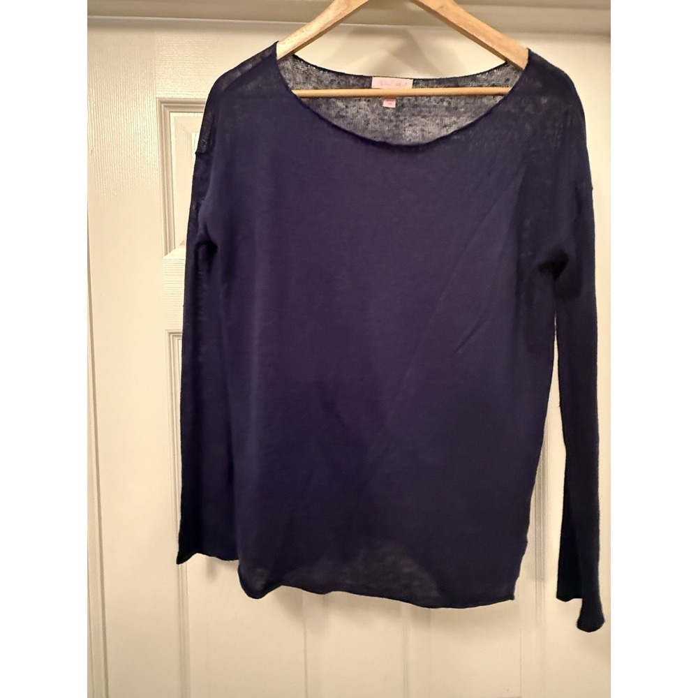 Lilly Pulitzer Sweater Womens Small Navy Blue 100% Linen Scoop Neck Long Sleeve